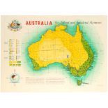 Travel Poster Australia Natural Industrial Resources Illustrated Map Leo Vernon