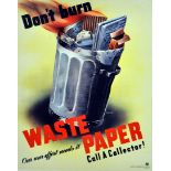 War Poster Waste Paper Recycling WWII USA Home Front