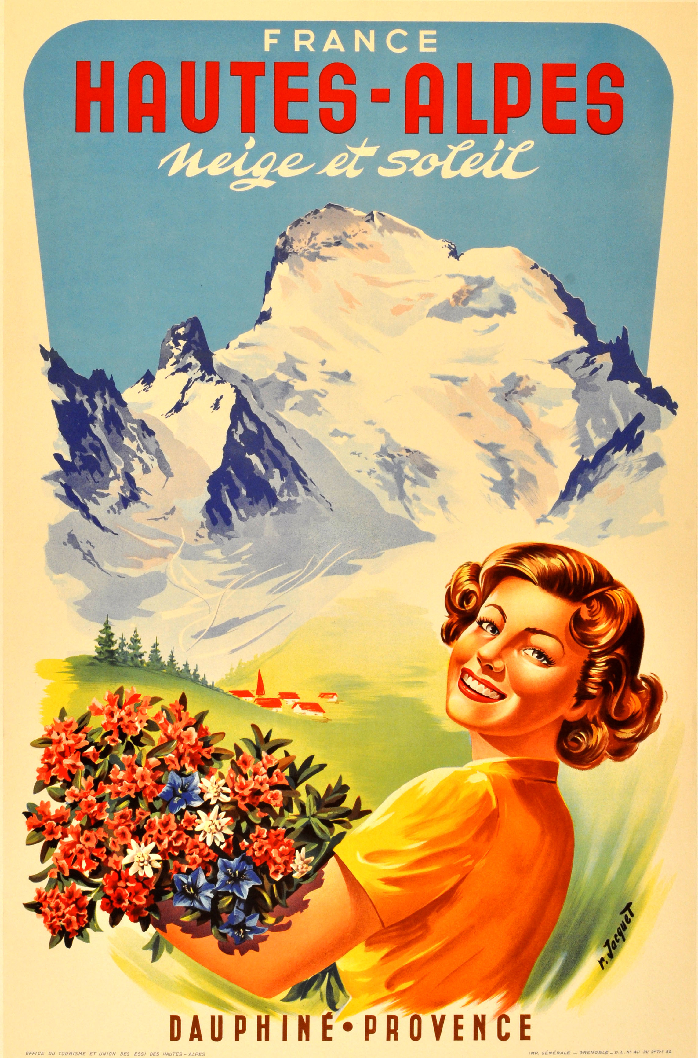 Travel Poster Hautes Alpes Dauphine Ski Poster Snow Sun Neige Soleil