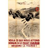 War Poster Anti Popular Front WWII Nazi Airplane Bombs Paris