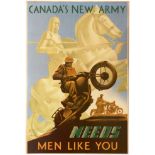 War Poster Canada New Army Art Deco Motorcycle WWII Recruitment
