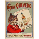 Advertising Poster Spanish Cognac Quevedo Cat Alcohol Drink Brandy