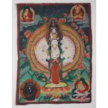 Thankgka Avalokiteshvara Tibet wohl 1.H.20.Jhdt. Feine Darstellung des 11-köpfigen u. 1000-armigen