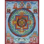 MandalaTibetanisches Mandala. Wohl Tempera auf Leinwand wohl 19. Jh. Ca. 35,2 x 29,2 cm m. Rd. v.