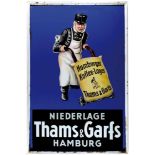 Thams u. Garfs Emailleschildum 1920. Hersteller Pyro-Email Boos & Hahn Ortenberg/Baden. Im Schild