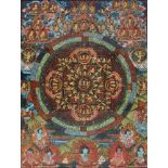 MandalaWohl tibetanisches Mandala. Wohl Tempera auf Leinen wohl 19. Jh. 47 x 34 cm. Unt. Glas