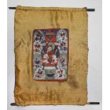 Thangka Gesar Ling.Wohl Tibet 19.Jhdt. Hängebild mit Seide montiert auf zwei Holzstäben fixiert. Der
