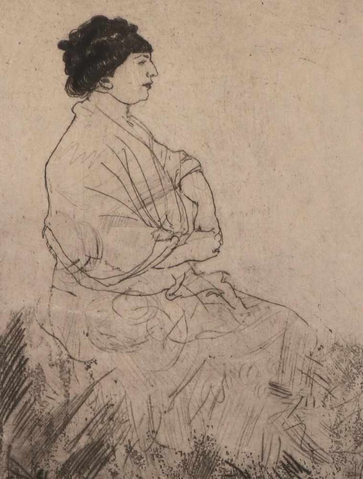 Schlichter, Rudolf (Pseud. Udor Rétyl,1890 Calw - München 1955). Sitzende Frau im Profil von rechts,