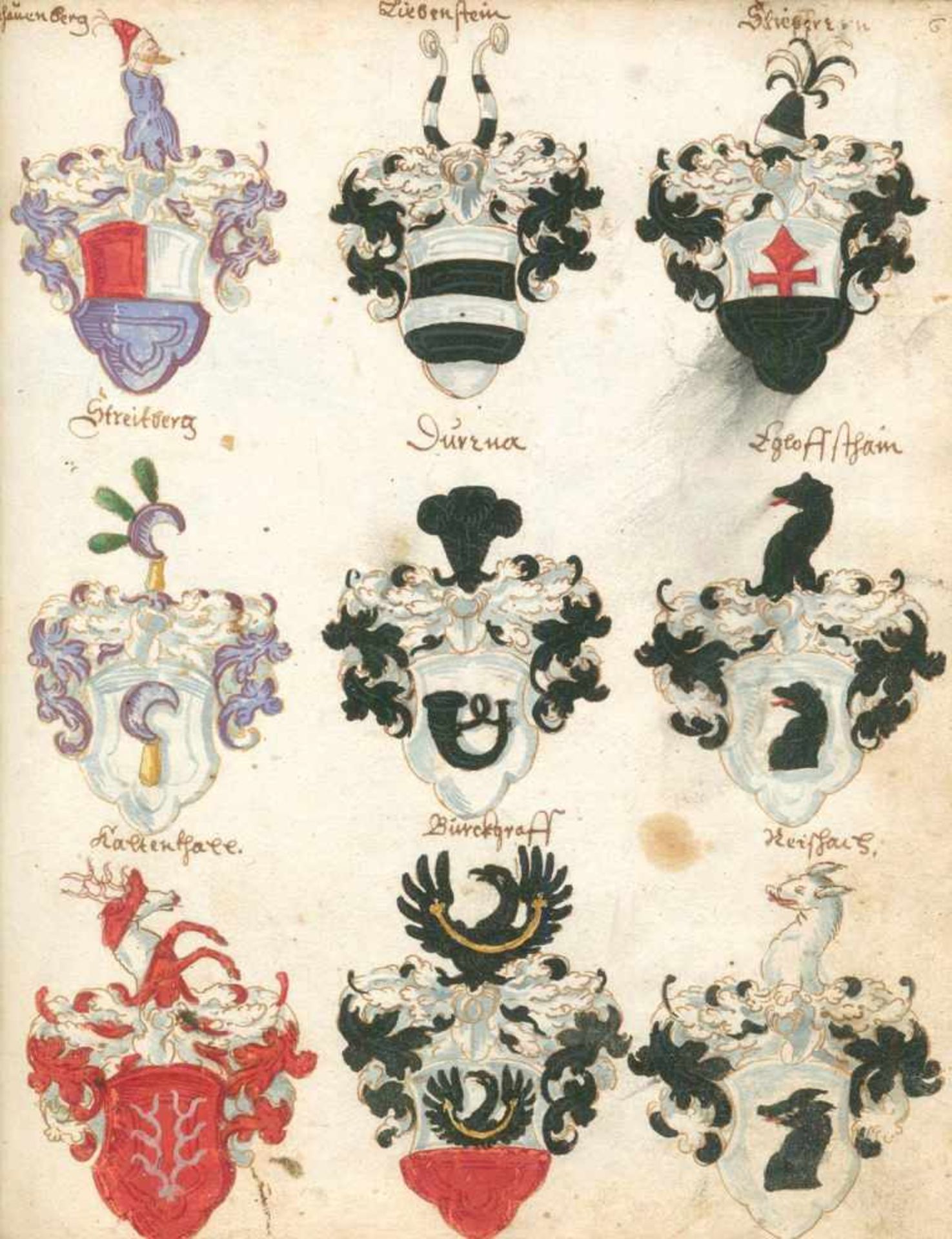 Wappenbuch.Deutsche Handschrift auf Papier, ca. 16./17. Jhdt. Kl.4°. Mit 841 Wappenminiaturen in