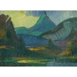 Jawlensky, Alexej von(1864 Toschok - Wiesbaden 1941) zugeschrieben. Voralpenlandschaft. Öl auf