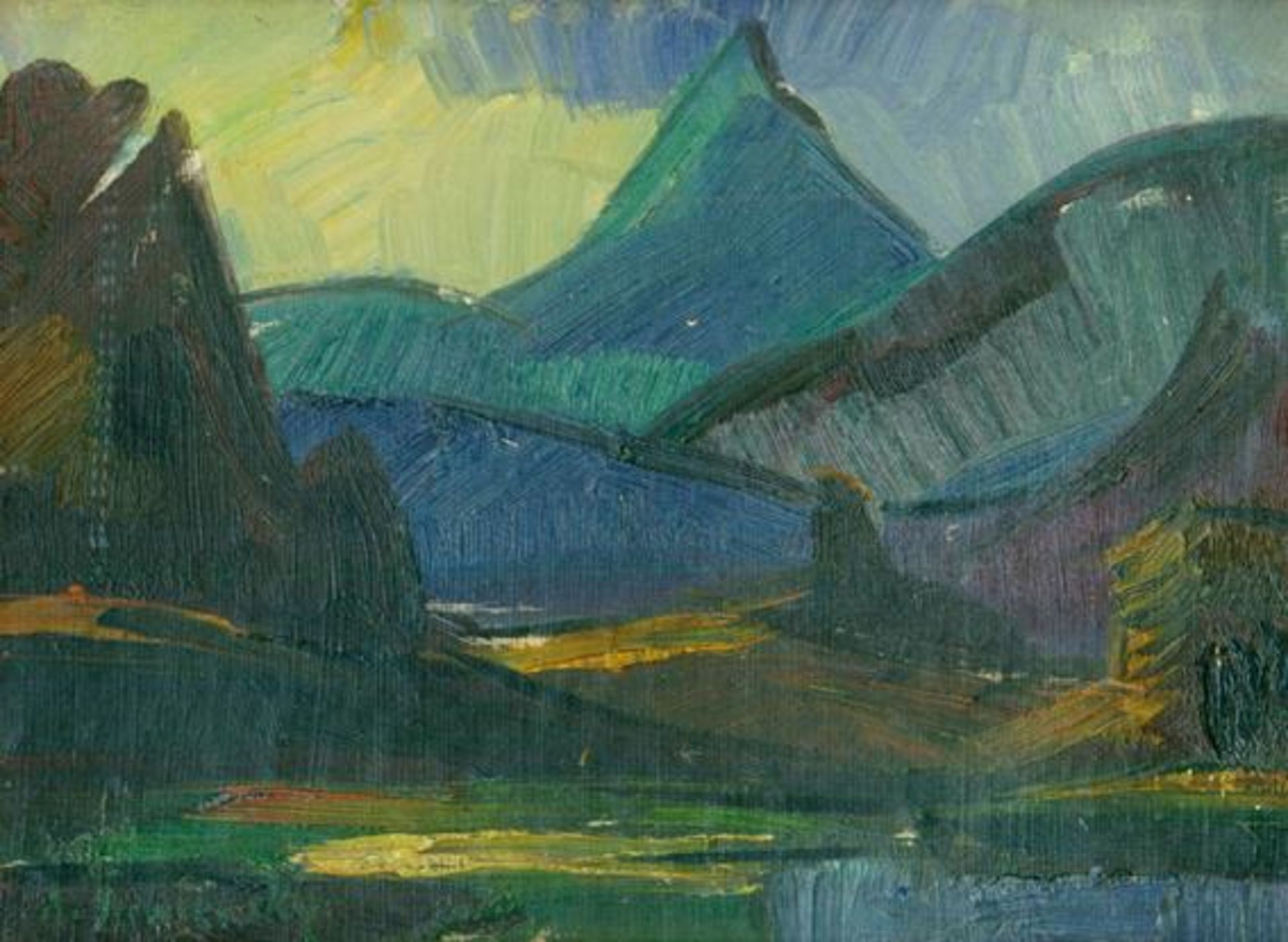 Jawlensky, Alexej von(1864 Toschok - Wiesbaden 1941) zugeschrieben. Voralpenlandschaft. Öl auf