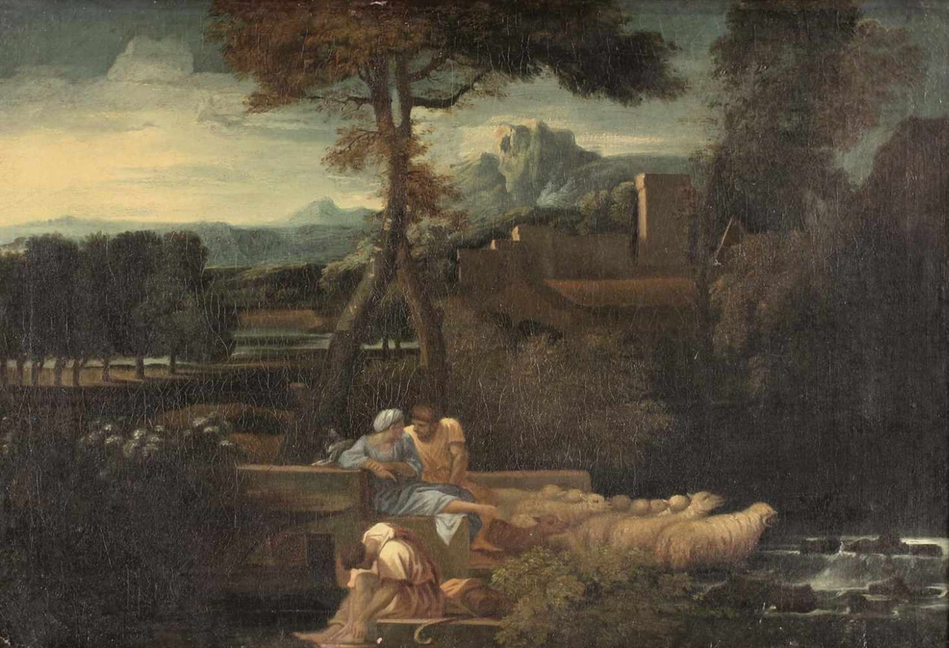 Dughet, Gaspard (auch Poussin)(1615 Rom 1675) zugeschr. Schafhirten am Fluss vor Landschaft mit