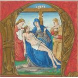 Schmuckinitiale Nmit Darstellung der Pieta. Gouache auf Pergament in Farben und Gold, um 1500.