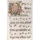 Antiphonar.Beidseitig beschrieb. Bl. aus einer latein. Notenhandschrift auf Pergament, Italien 16.