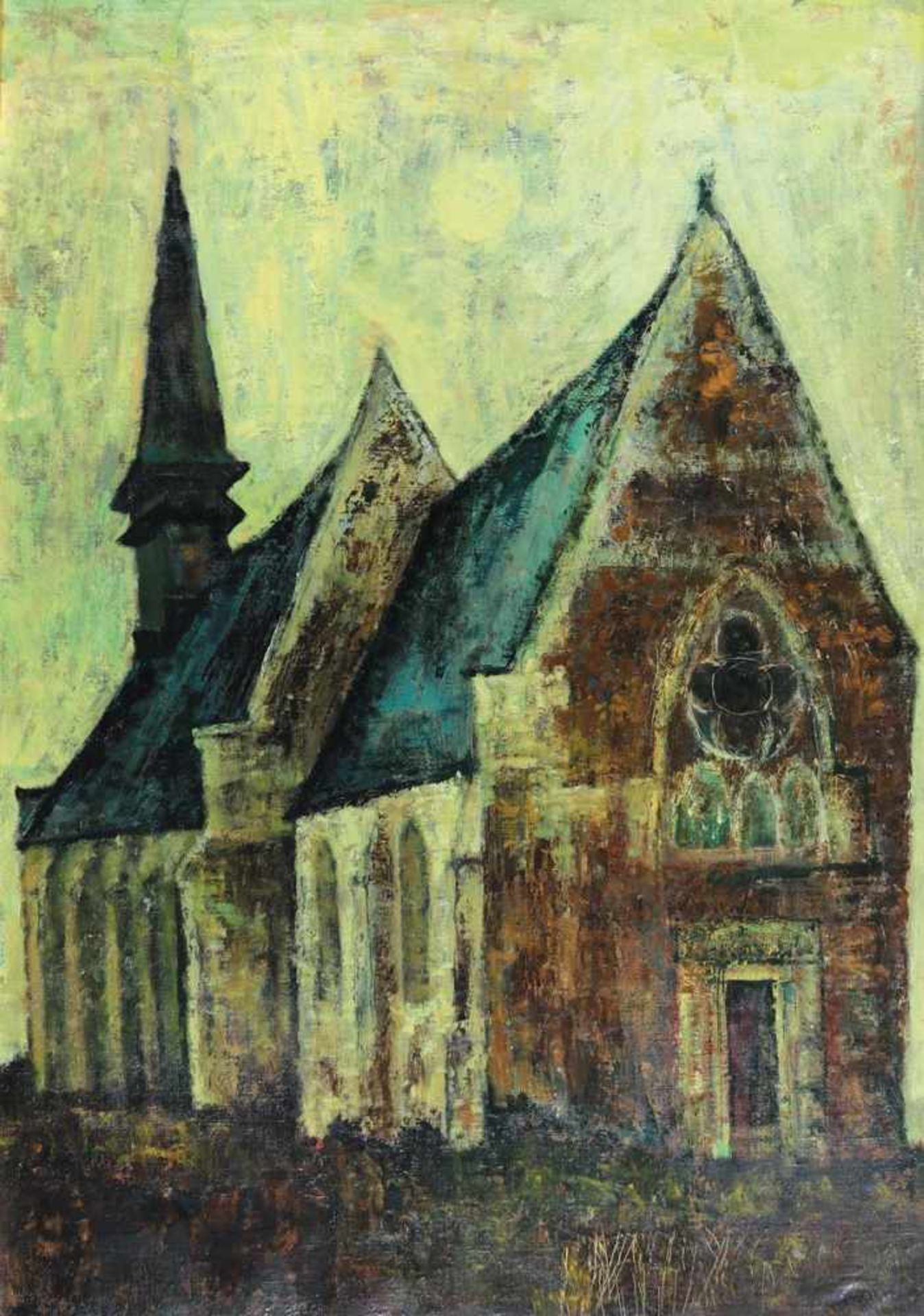 Monnier, Charles(1925 Genf - Siders 1993). Kirche im Wallis. Öl auf Lwd. 2. H. 20. Jh. 81 x 54,5 cm.