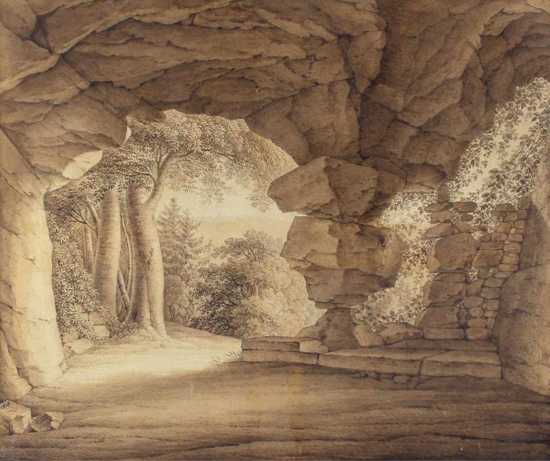 Seyffer, August(1774 Lauffen am Neckar - Stuttgart 1845). 'Die Brüderhöhle, (alte cerfallene