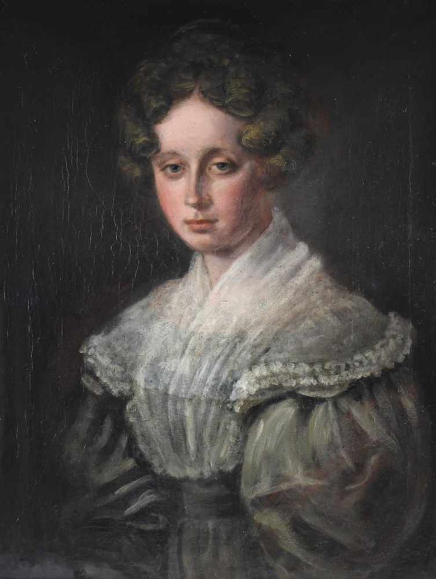 Damenportrait.(Mitte/Ende 19. Jh., wohl Französische Schule). Bildnis einer jungen Frau im weißen