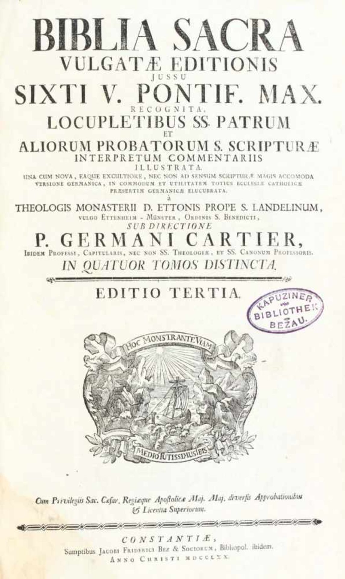 Biblia latino-germanica.Biblia sacra vulgatae editionis iussu Sixti V. Pontif. Max. recognita. Una