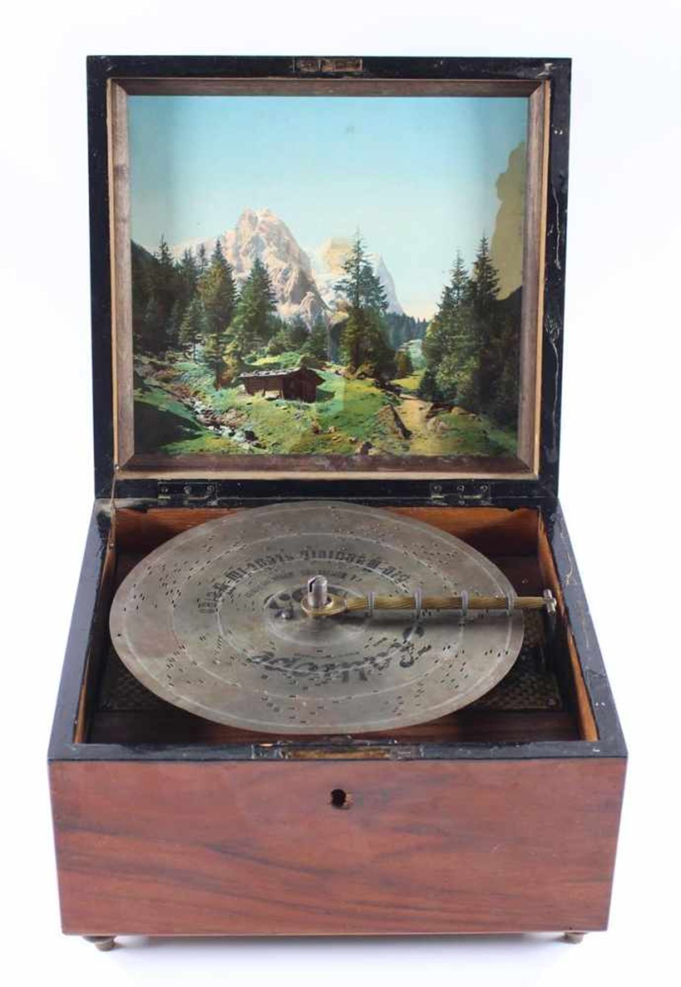 LochplattenspieldosenKalliope mit graviertem Holzgehäuse. Innenlithographie. Für Platten mit 14 cm - Image 4 of 5