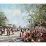 Jereczek, Christian(1935 Berlin). Blumenmarkt. Öl auf Leinwand zweite Hälfte 20. Jh. Ca. 58,8 x 68,8