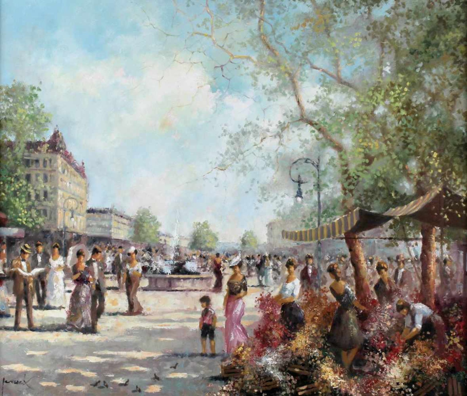 Jereczek, Christian(1935 Berlin). Blumenmarkt. Öl auf Leinwand zweite Hälfte 20. Jh. Ca. 58,8 x 68,8