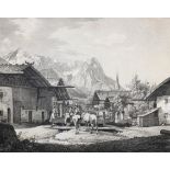 Garmisch-Partenkirchen.In Partenkirch. Kreidelithographie in. gelbl. Tonplatte, mit dreifacher
