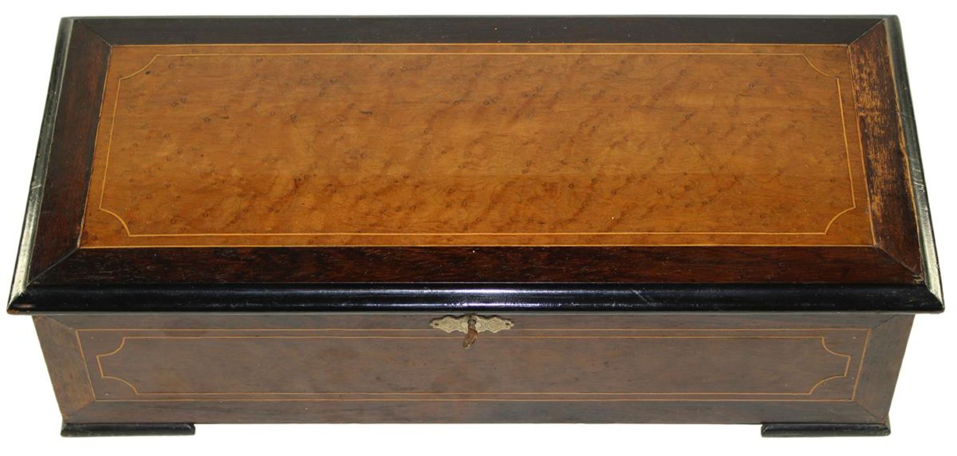 Walzenspieldose Baker Troll & Coum 1890. Seriennr. 14573. Bandintarsierter Holzkasten mit - Bild 3 aus 3