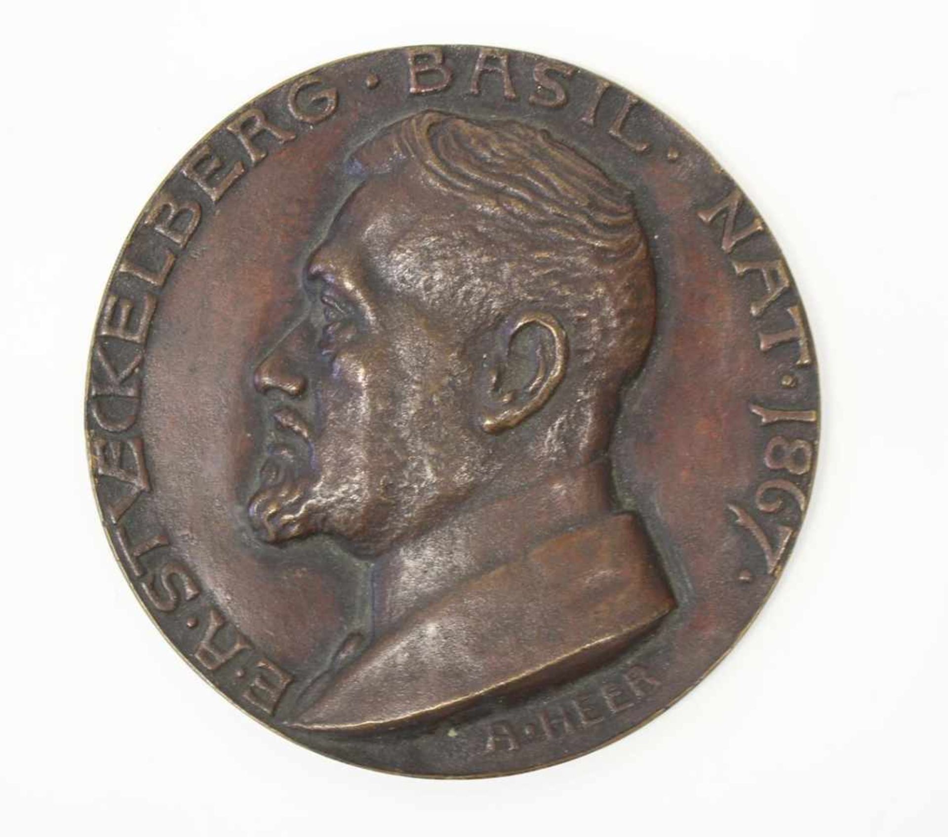 E.A.Stückelberg Portraitmedaillevon August Heer. Große Bronzemedaille D: ca 10 cm. Portrait des - Image 2 of 3