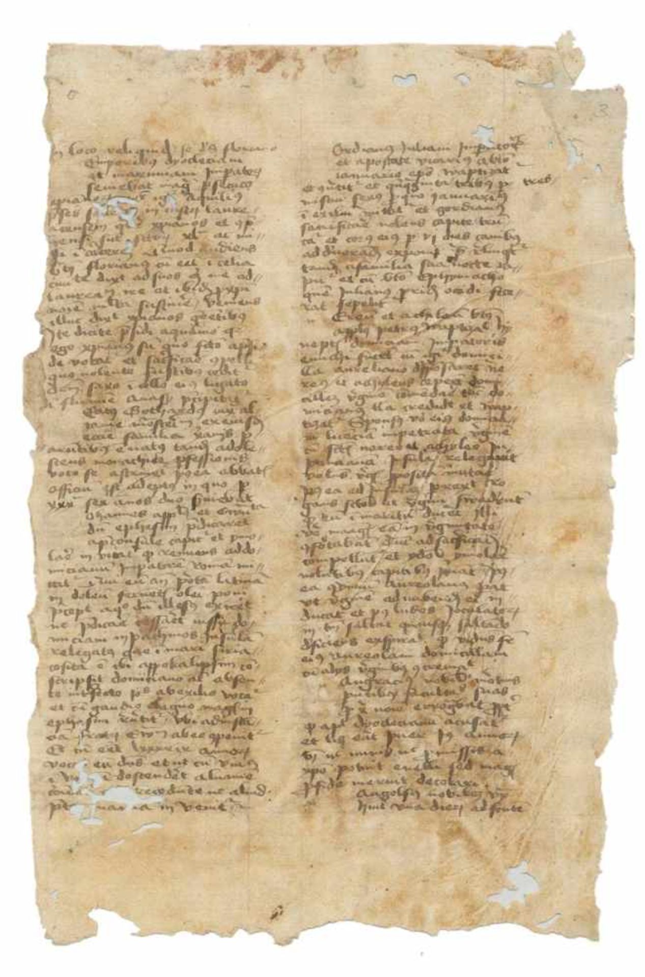 Einbandmakulatur.Blattfragment wohl aus einem Gerichtsurteil. Lateinische Handschrift auf Papier,