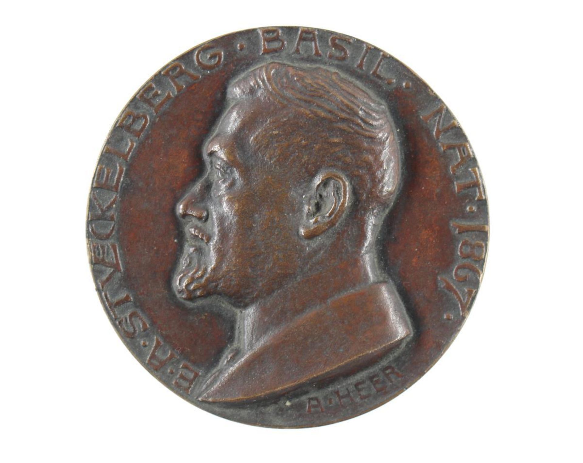 E.A.Stückelberg Portraitmedaillevon August Heer. Große Bronzemedaille D: ca 10 cm. Portrait des