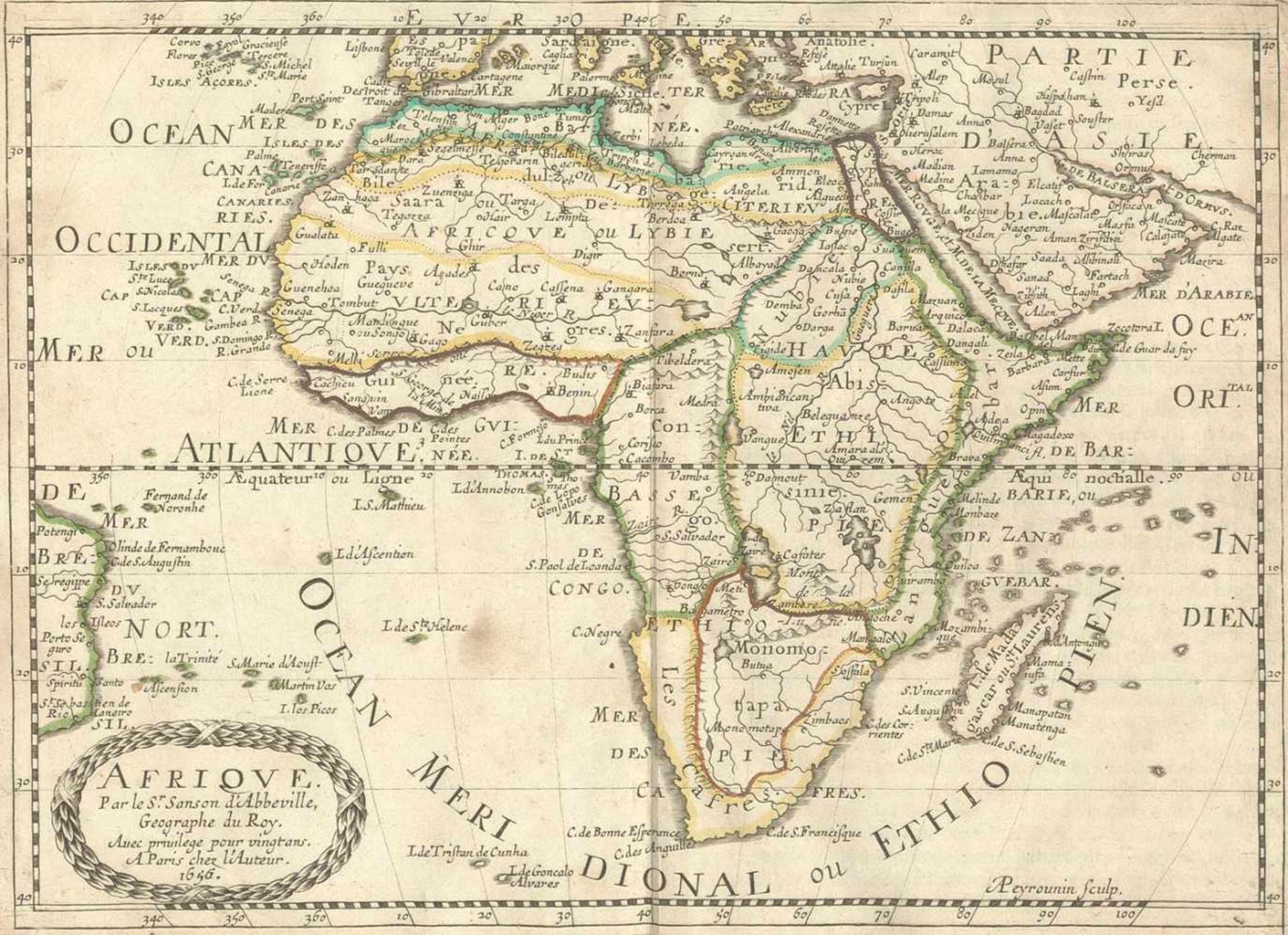 Sanson,N.L'Afrique en plusieurs cartes nouvelles, et exactes, & en divers traitez de geographie,