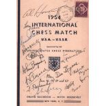 New York 1954.Gefaltete Programmtafel zum "1954 International Chess Match U.S.A. - U.S.S.R. Hotel