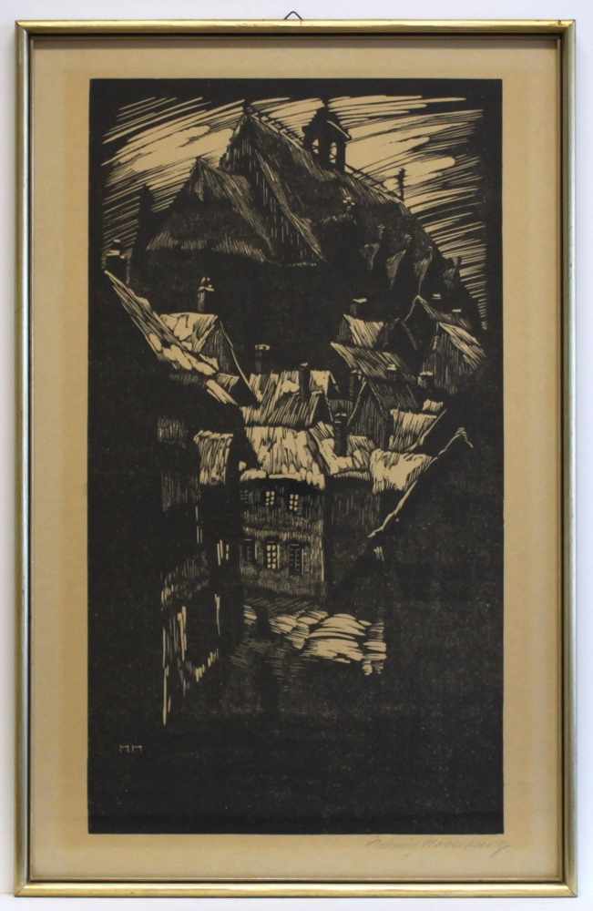 Hornburg, Hedwig."Richmond". Linolschnitt auf Papier. Rechts unten signiert. Arbeit aus den 1950er - Image 2 of 2