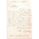 Morphy, Paul.Eigenhändig geschriebener Brief von Paul Morphy in französischer Sprache, signiert