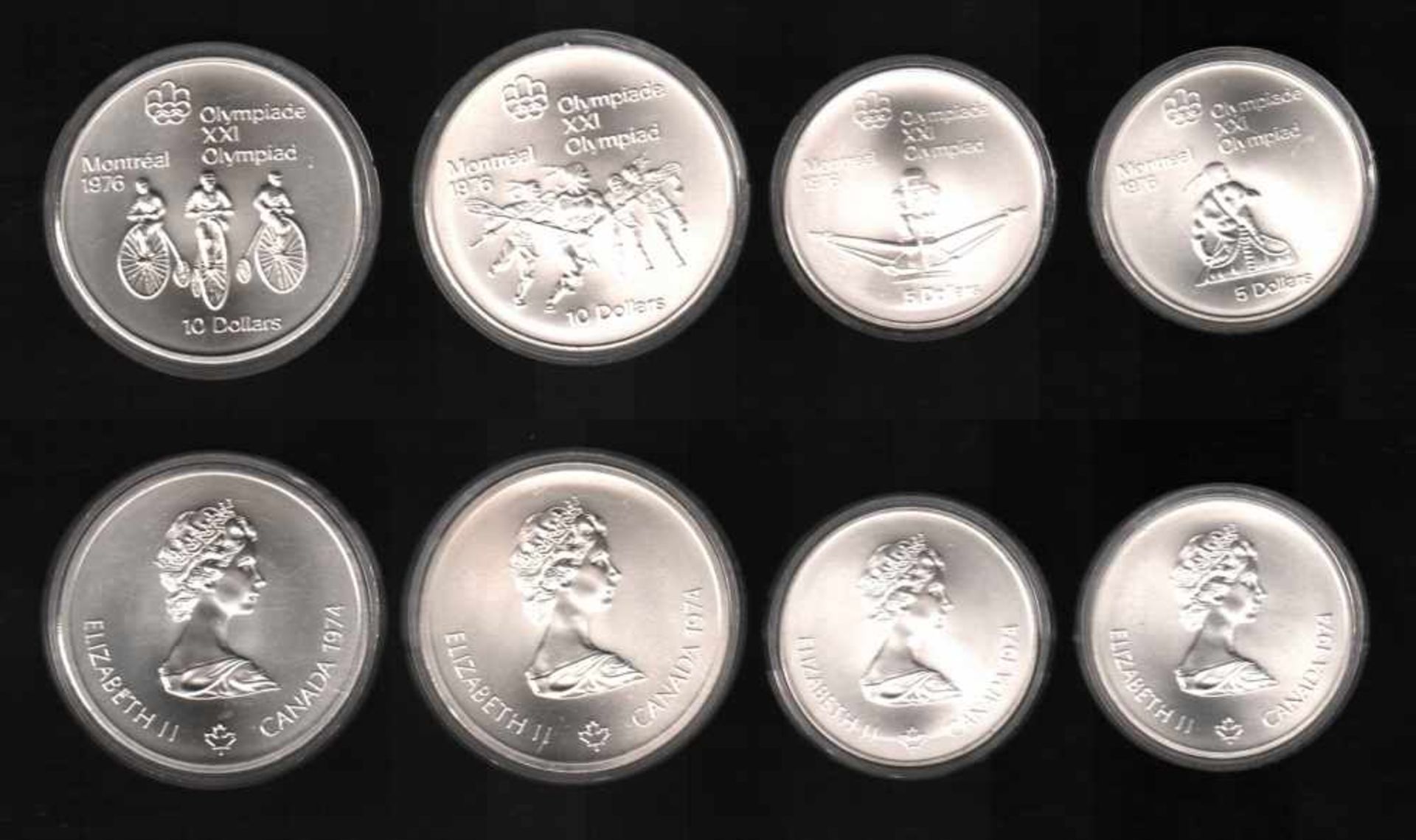 Kanada. 12 Silbermünzen.XXI Olympiad Montreal 1976. 6 Münzen zu 5 Dollars und 6 Münzen zu 10 - Bild 2 aus 4