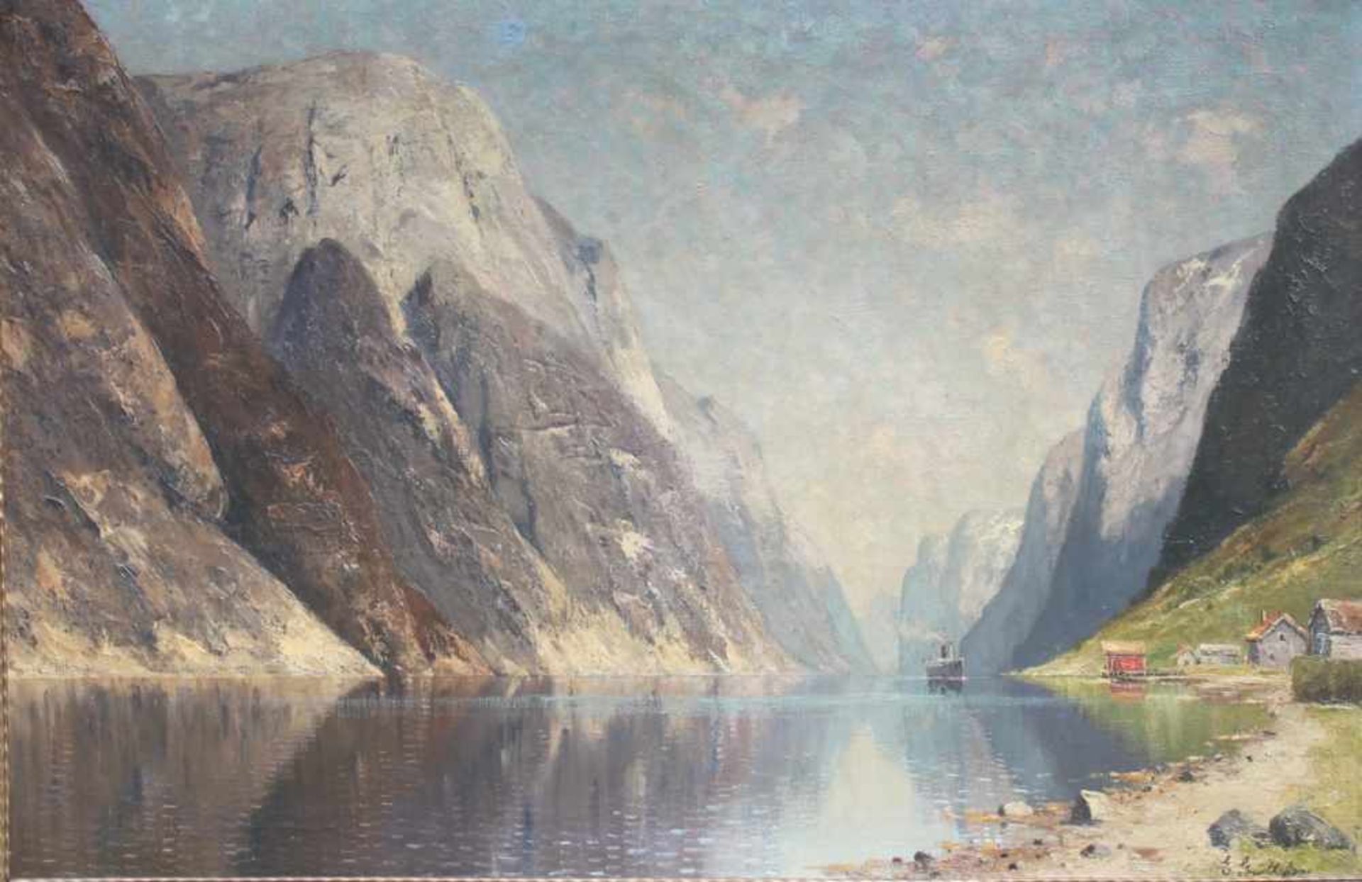 Grüttefien - Kiekebusch, Elisabeth.(Fjordlandschaft). Ölgemälde auf Leinwand über Keilrahmen.