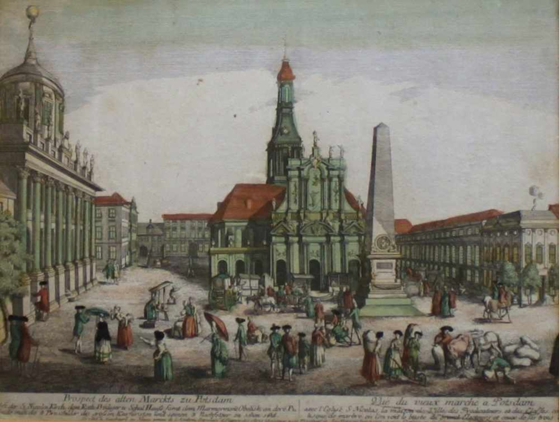 Potsdam.Konvolut mit 3 kolorierten Kupferstich - Ansichten. Verschiede Bildgrößen und