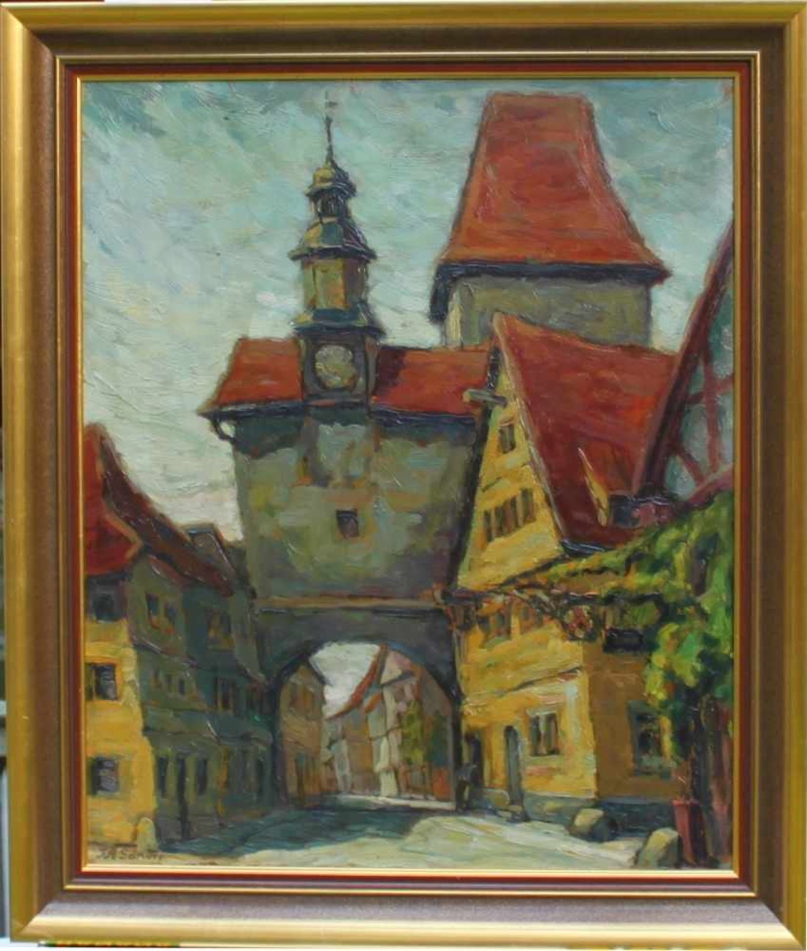 Sander, Friedrich - August.(Rothenburg ob der Tauber - Markusturm, Blick von der Rödergasse).