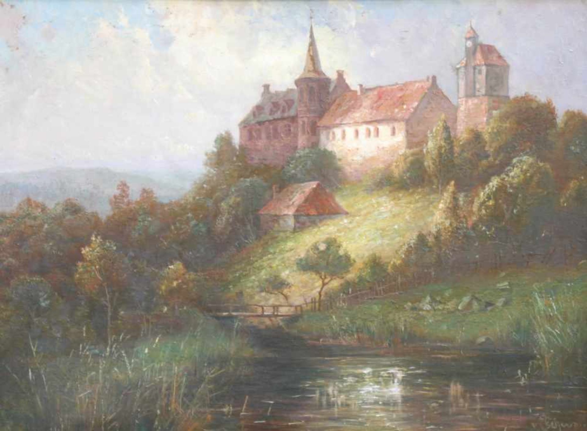 Eschwege, F. A. Elmar von."Gräfliches Schloss in Ilsenburg i. Harz". Ölgemälde auf Malpappe, unten