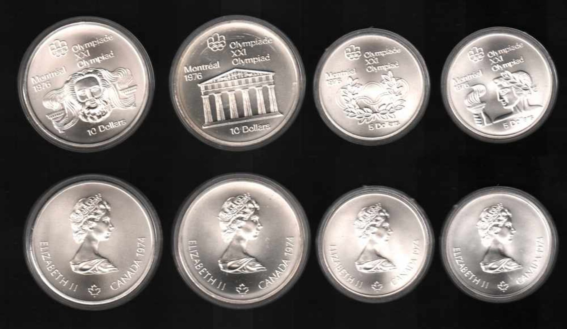 Kanada. 12 Silbermünzen.XXI Olympiad Montreal 1976. 6 Münzen zu 5 Dollars und 6 Münzen zu 10 - Bild 4 aus 4