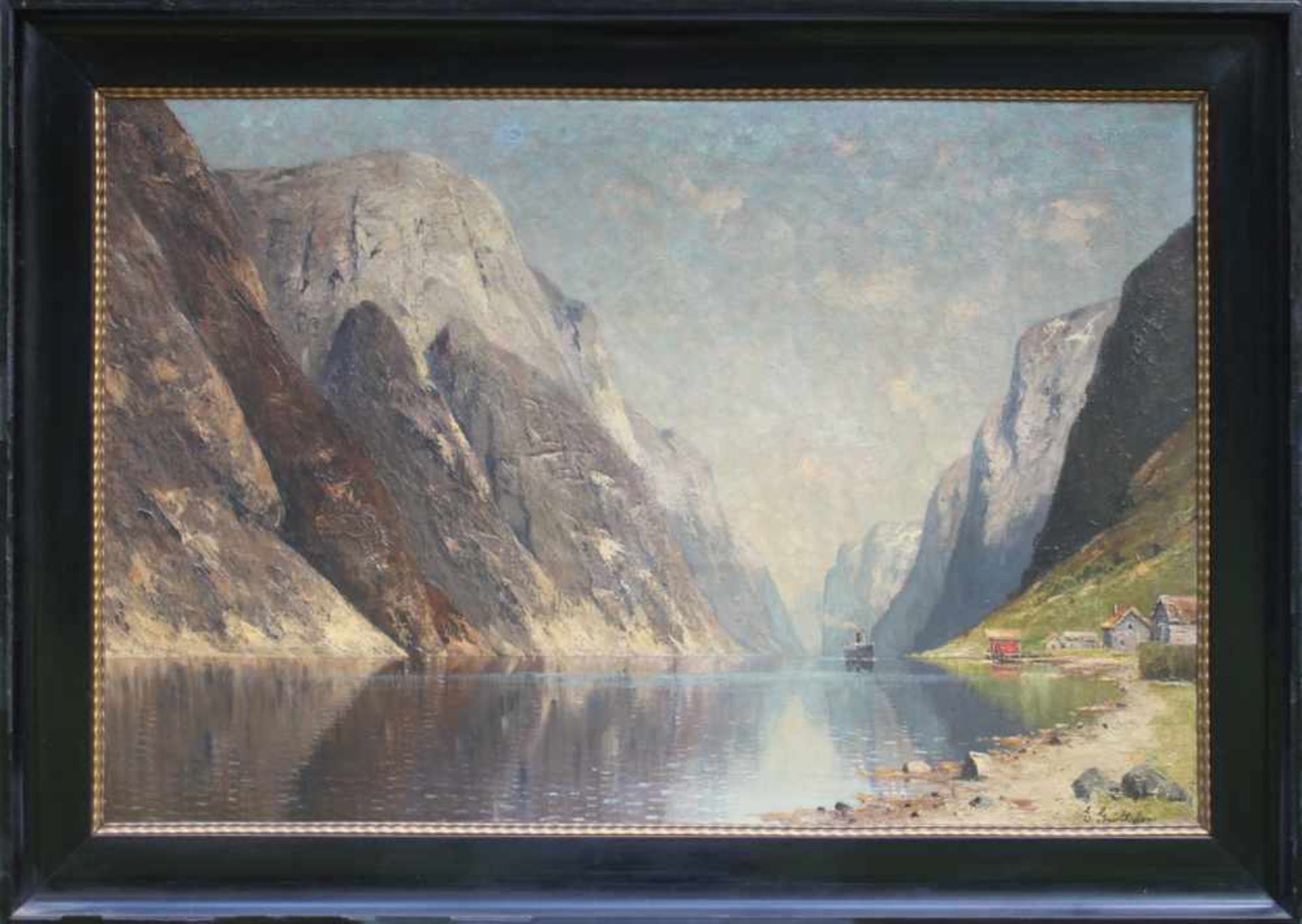 Grüttefien - Kiekebusch, Elisabeth.(Fjordlandschaft). Ölgemälde auf Leinwand über Keilrahmen. - Bild 2 aus 2