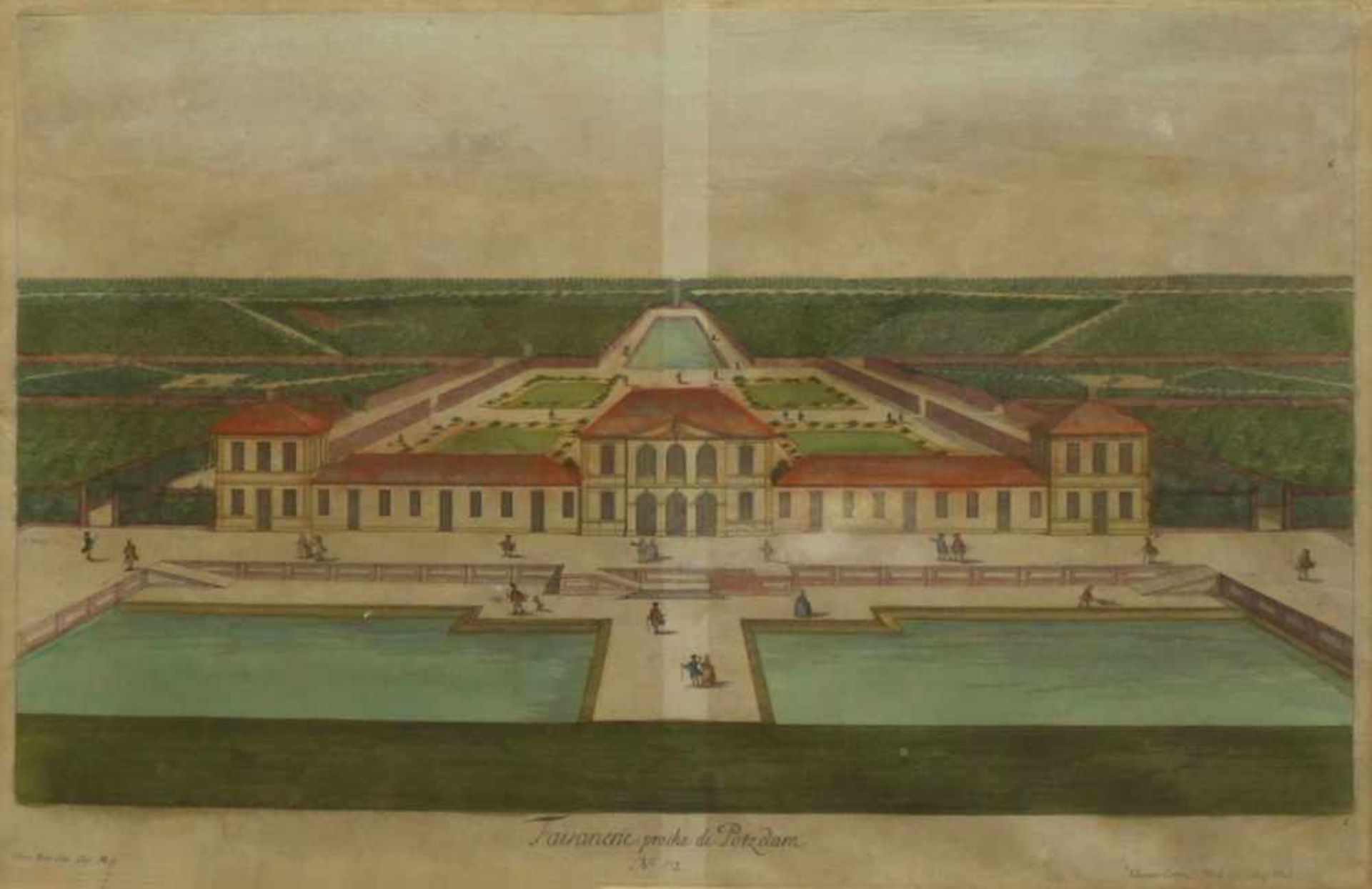 Potsdam.Konvolut mit 3 kolorierten Kupferstich - Ansichten. Verschiede Bildgrößen und - Image 3 of 3