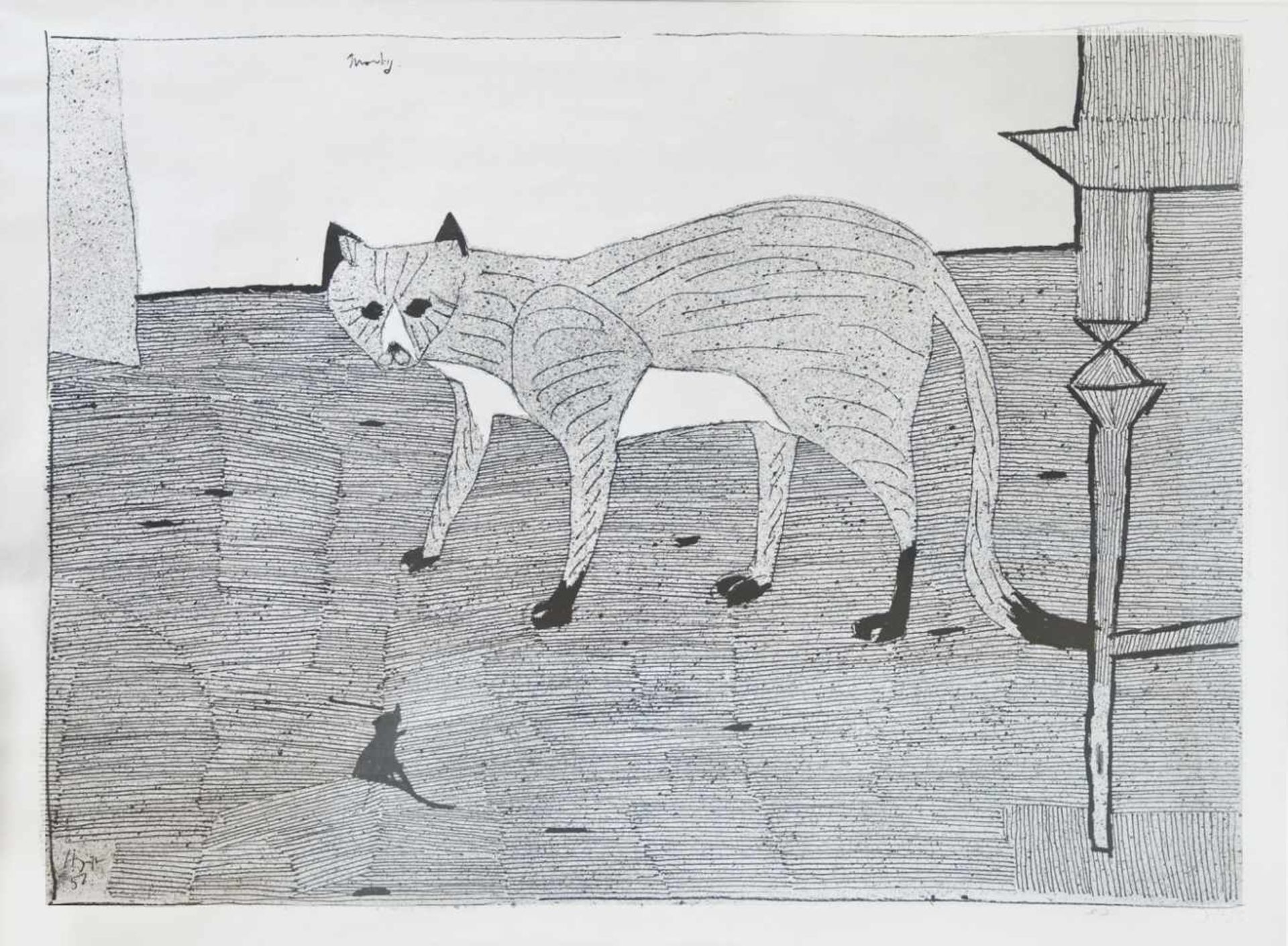 Janssen, Horst.Montag (Katze). Lithographie. 1956. Signiert, datiert und bezeichnet 'ea', im Stein