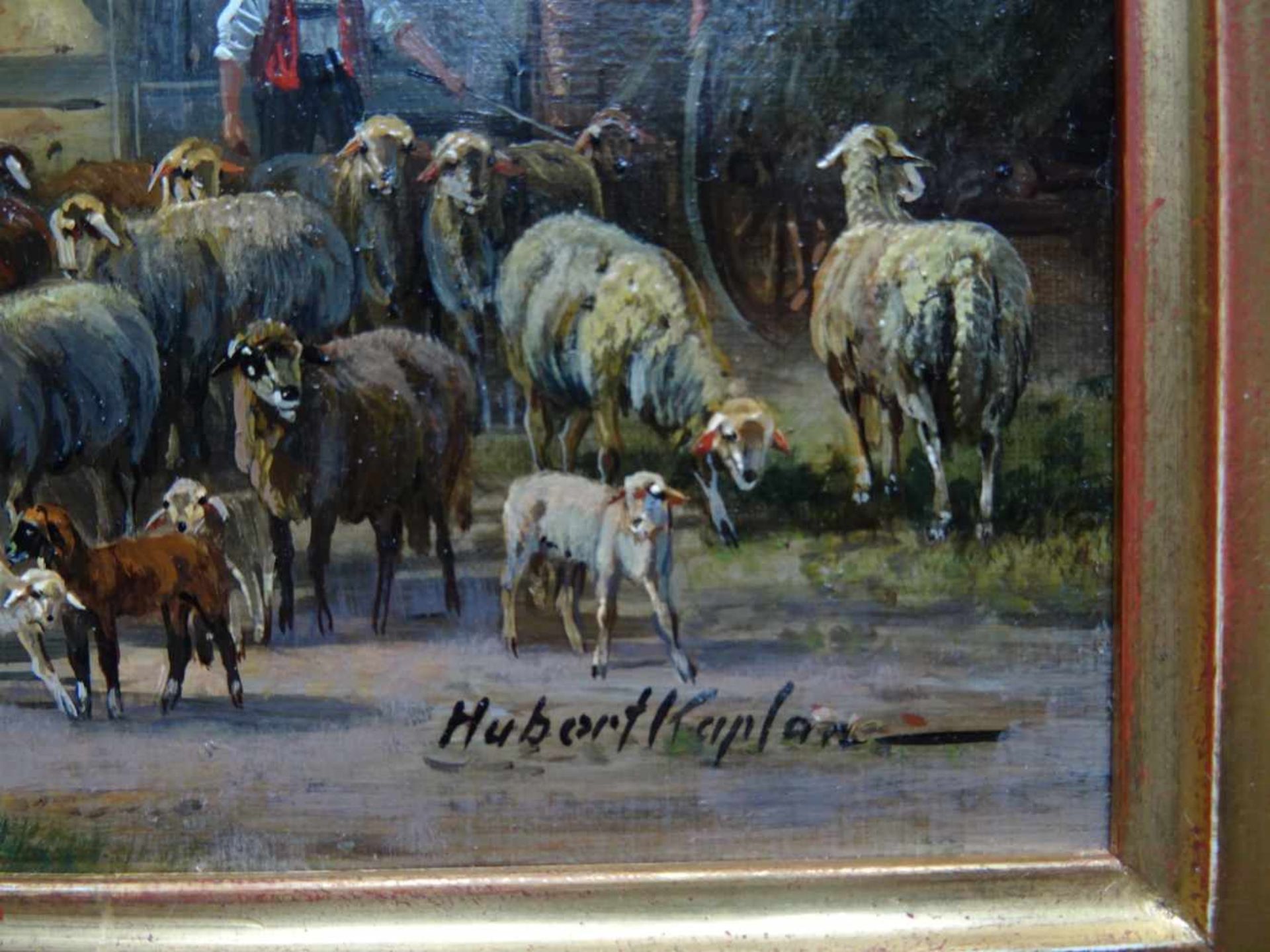 Kaplan, Hubert(München 1940). Bauernhof mit Tieren. Öl auf Holz. Um 1980. Unten rechts signiert. - Bild 4 aus 6