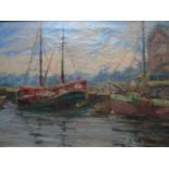 Klenze, Margarethe(Jena 1881 - 1977 Kiel). Im Kieler Hafen. Öl auf Leinwand. Um 1925. Unten rechts