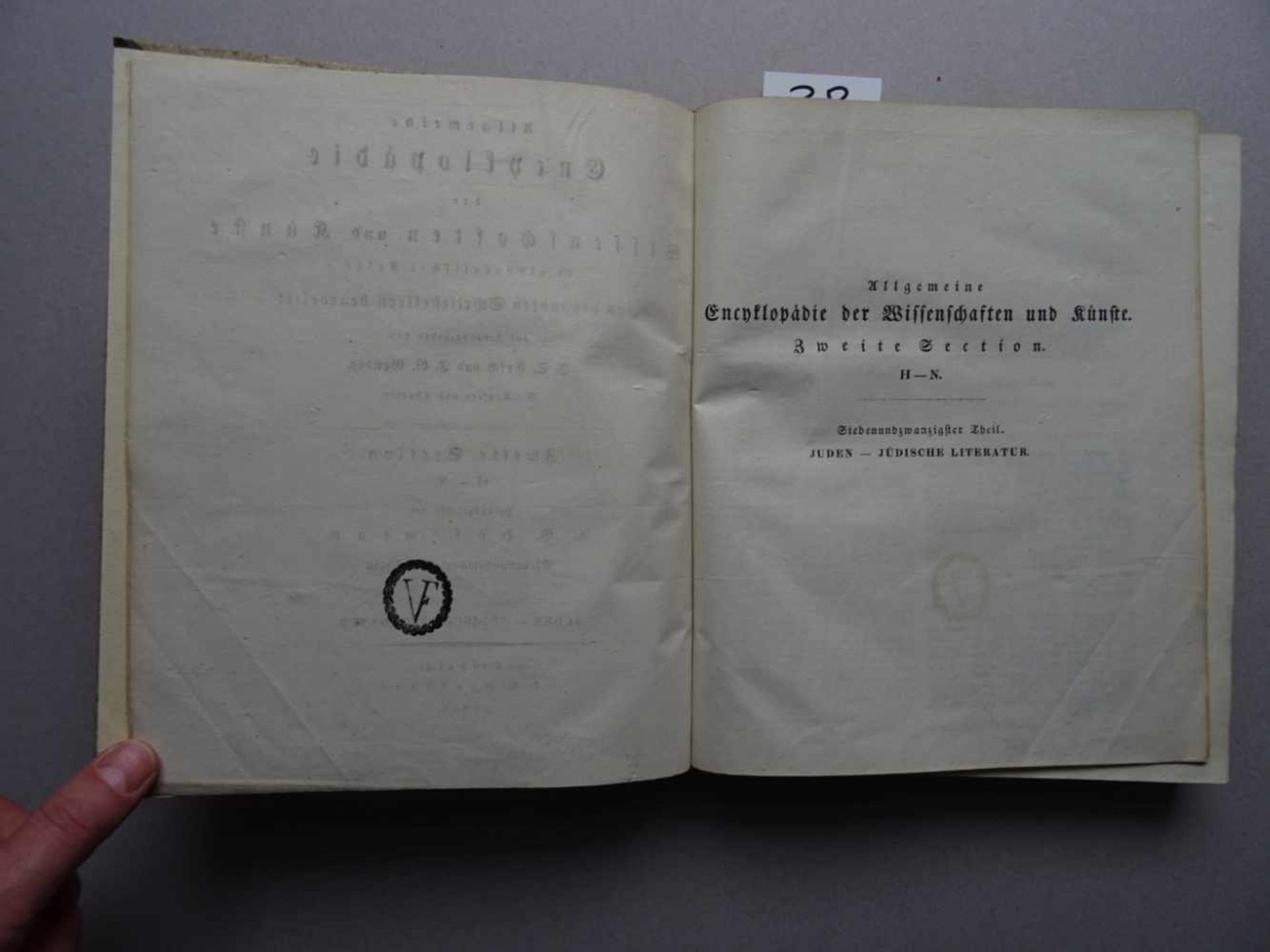 Judaica.- Hoffmann, A.G.(Hrsg.). Allgemeine Encyklopädie der Wissenschaften und Künste in - Bild 2 aus 4