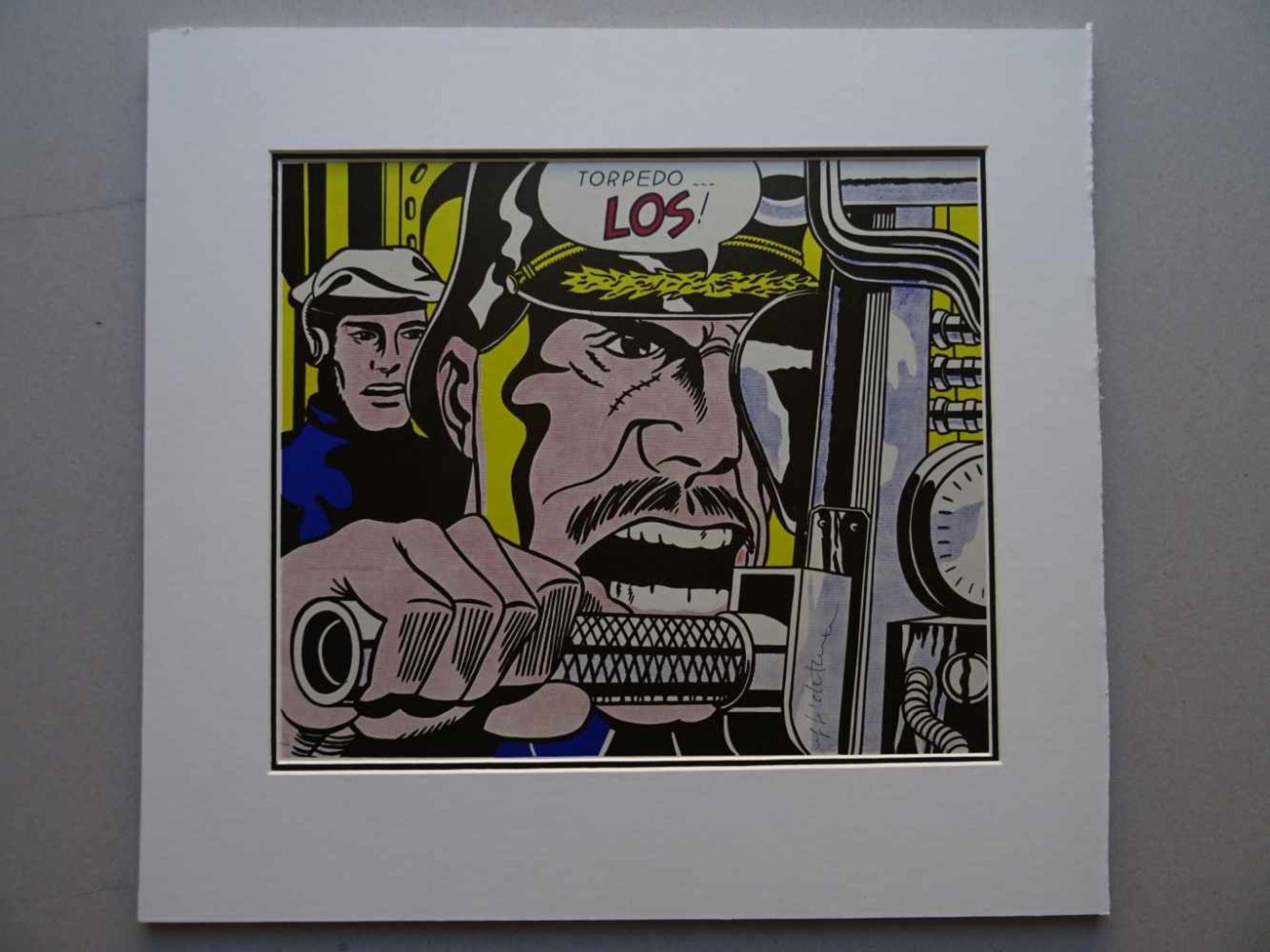 Lichtenstein, RoyTorpedo...Los!. Offsetlithographie. (Um 1980?). Signiert. 25 x 29 cm. Gerahmt. - Bild 2 aus 3