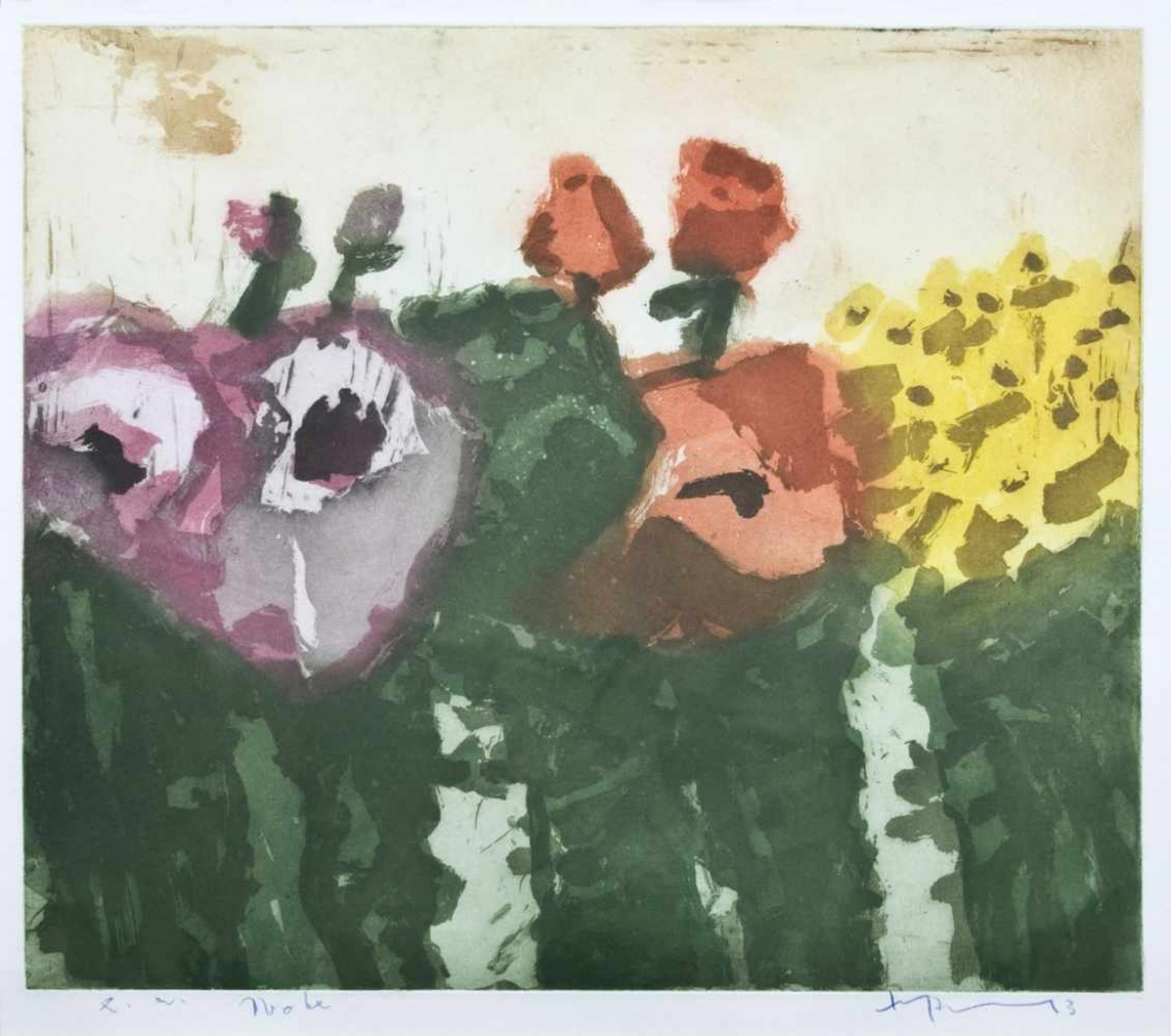 Fussmann, Klaus(Velbert 1938). Blumen. Farbradierung. 2013. Unten rechts signiert u. datiert,