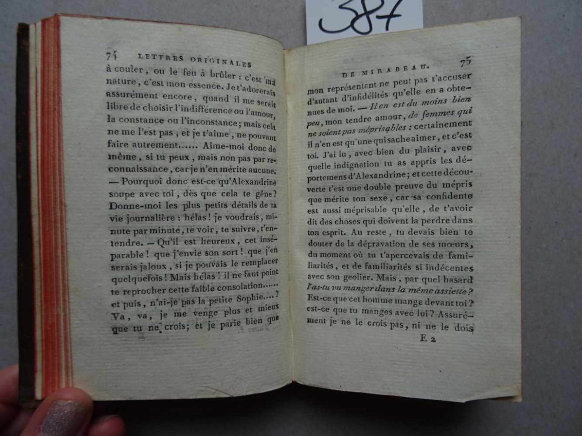 Manuel, P.(L.)(Hrsg.). Lettres originales de Mirabeau, écrites du Donjon de Vincennes, pendant les - Bild 3 aus 3