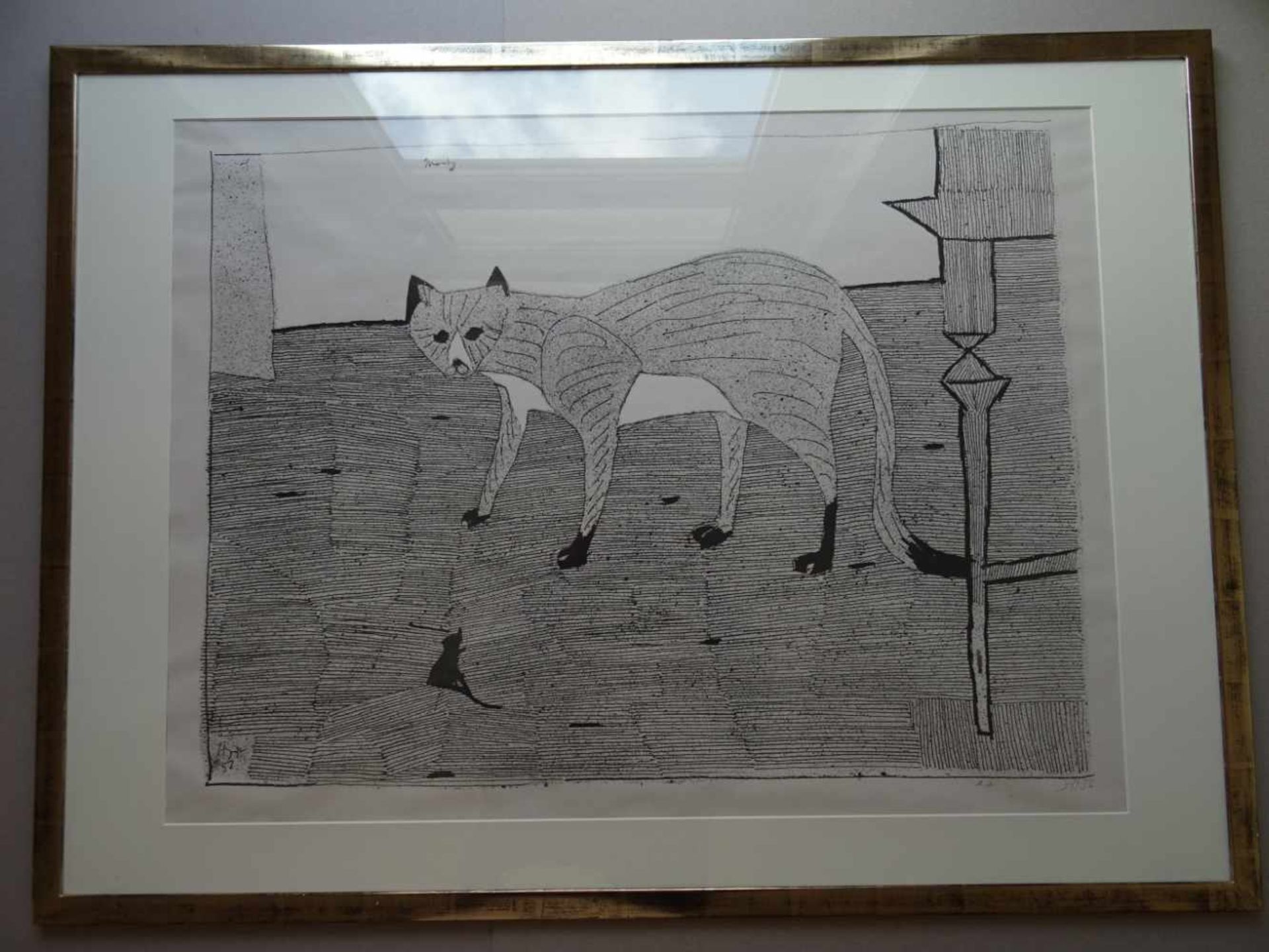Janssen, Horst.Montag (Katze). Lithographie. 1956. Signiert, datiert und bezeichnet 'ea', im Stein - Bild 2 aus 6